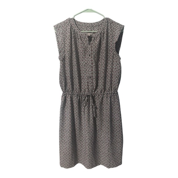 Loft Taupe/White Floral Print Cap Sleeve Dress, Medium - Picture 1 of 7